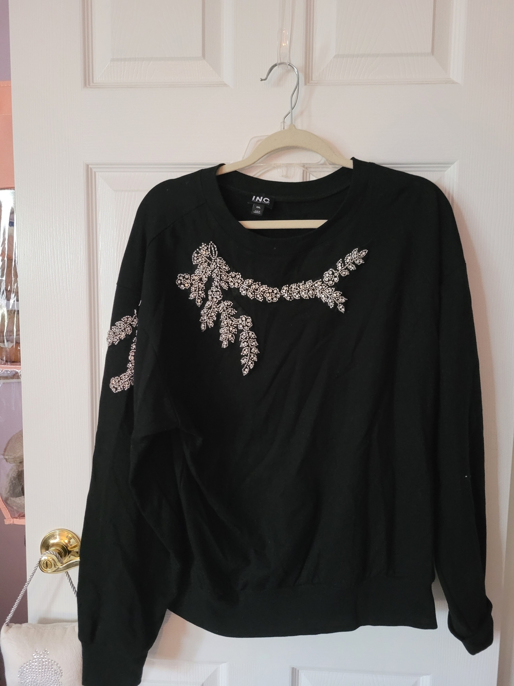 INC International Concepts Black Jeweled Crewneck Sweatshirt